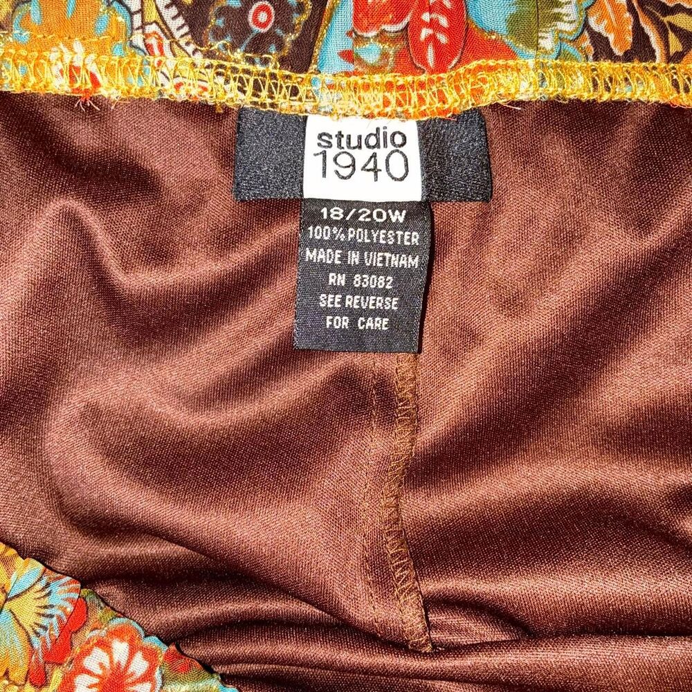 Studio 1940 brown and orange paisley print skirt with ruffle hem (18/20W) - Picture 2 of 5